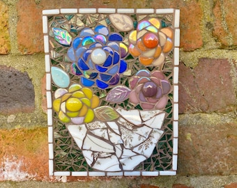 Mosaic art, garden wall plaque, garden decor, flower mosaic, wall art, handmade gift for garden, unique gift for her, Mother’s Day art gift