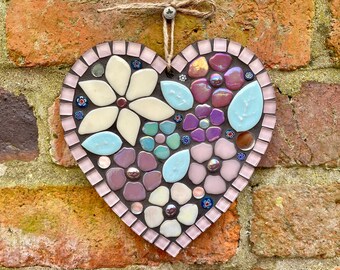 Mosaic art, garden heart, mosaic wall art, heart mosaic, garden decor,  wall hanging, romantic gift her, gift for mother, heart shaped gift