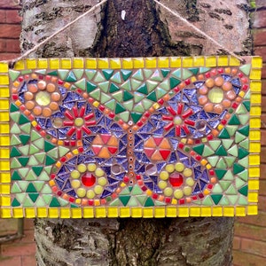 Mosaic plaque, garden decor, butterfly mosaic, butterfly wall art, garden mosaic, mosaic wall art, mixed media art, handmade gift for female