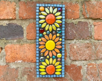 Art mural en mosaïque, mosaïque de fleurs, décor d'art de jardin, cadeau fait main pour le jardin, décor de cour, image de carreaux de mosaïque