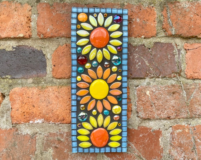 Image showcasing Mosaic Wall Art, Flower Mosaic, Garden Art Decor, Handmade Gift for the ...
