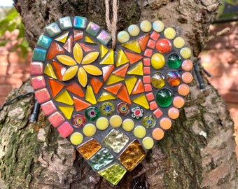 Garden mosaic heart, mosaic heart wall decoration, housewarming gift, cottage decor, wall art, garden decor,  unique handmade gift