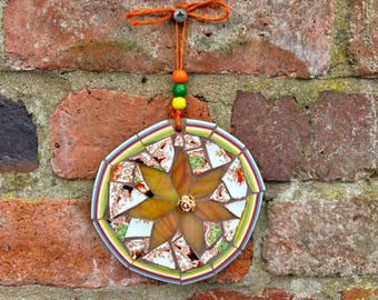 Broken China Mosaic Art: Handmade Garden Wall Plaque