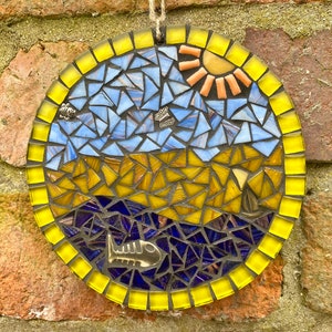 Art de la mosaïque, plaque de bord de mer en mosaïque, mosaïque pour mur de jardin, art mural de plage, mosaïque de jardin, cadeau sur le thème de la plage, art de bord de mer, décoration de maison de plage image 2