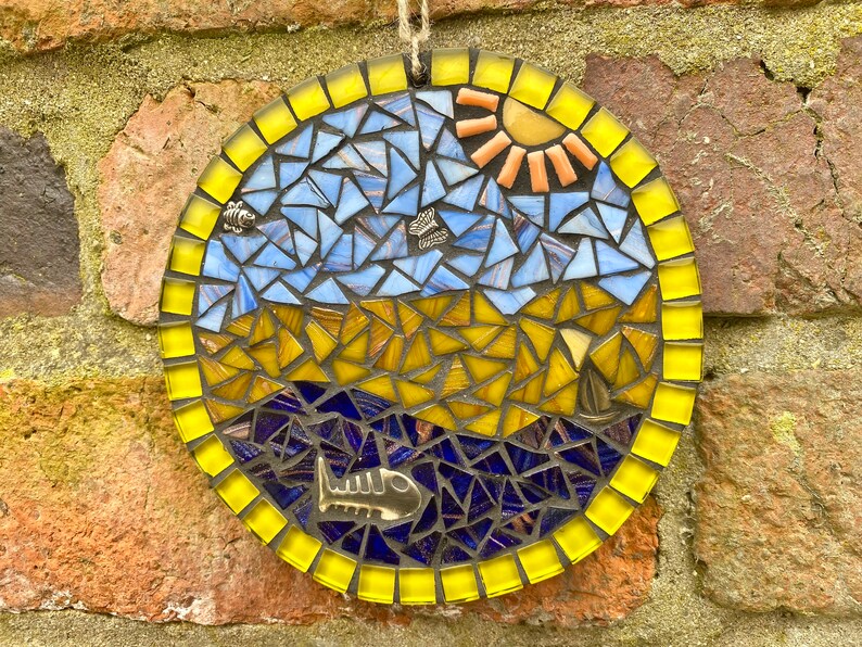 Art de la mosaïque, plaque de bord de mer en mosaïque, mosaïque pour mur de jardin, art mural de plage, mosaïque de jardin, cadeau sur le thème de la plage, art de bord de mer, décoration de maison de plage image 2