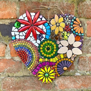Bespoke art work, large mosaic, mosaic heart, garden wall art gift, mosaic art, garden decor, wall hanging, gift for couple, heart gift