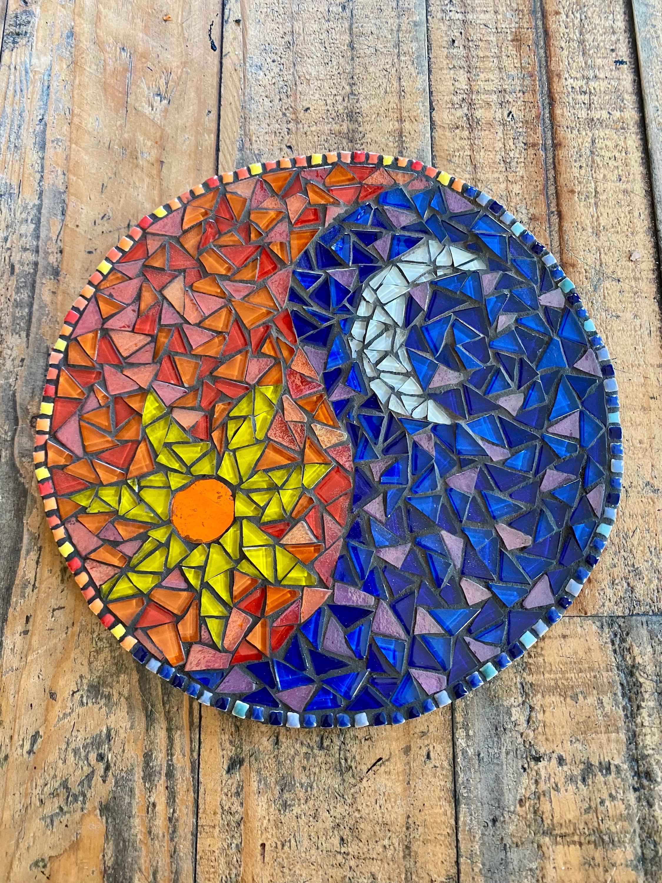 Yin Yang Mosaic Wall Art: Iridescent Sun and Moon Garden Decor - Etsy