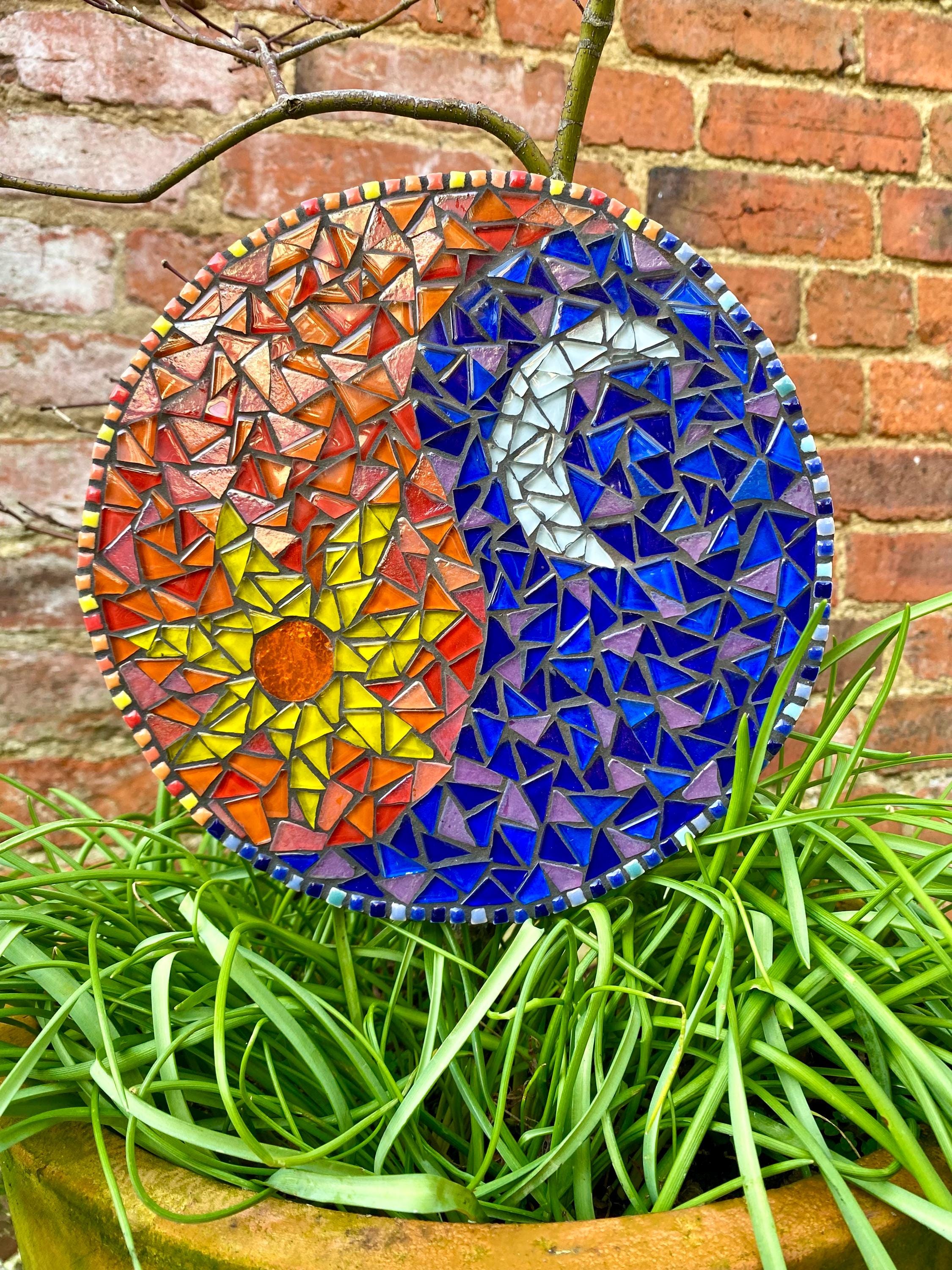 Yin Yang Mosaic Wall Art: Iridescent Sun and Moon Garden Decor - Etsy