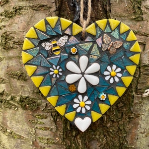 Mosaic heart, mosaic art, mosaic for garden wall, cottage decor,garden mosaic, wall art, garden decor, home decor image 8