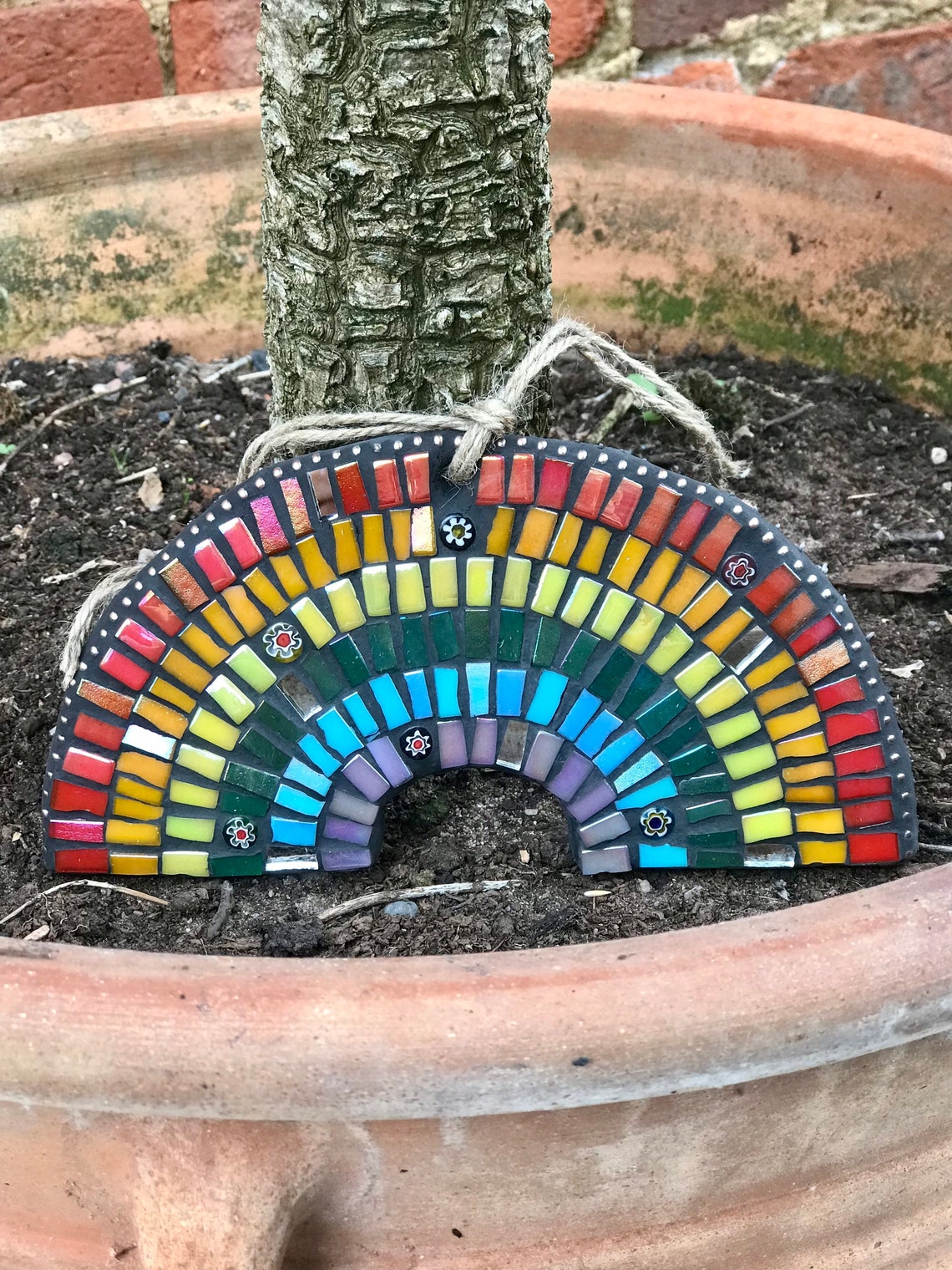 Medium Garden rainbow mosaic outdoor rainbow ornament indoor Etsy