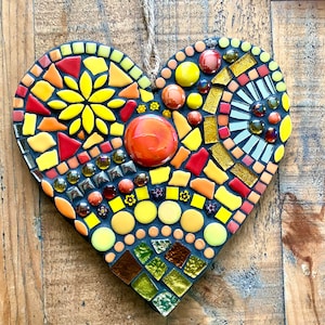 Garden Decor, heart shaped mosaic heart, outdoor ornament, garden wall decoration, indoor wall hanging