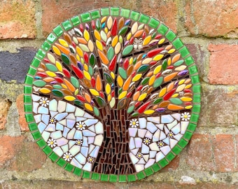 Large tree of life art, mosaic tree of life, garden decor, bespoke wall art, garden gift for men, handmade gift for her, mosaic wall plaque