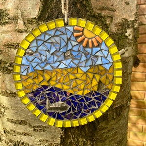 Art de la mosaïque, plaque de bord de mer en mosaïque, mosaïque pour mur de jardin, art mural de plage, mosaïque de jardin, cadeau sur le thème de la plage, art de bord de mer, décoration de maison de plage image 1