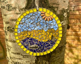 Mosaikkunst, Mosaik am Meer, Mosaik für Gartenmauer, Strandwandkunst, Gartenmosaik, Geschenk für den Strand, Kunst am Meer, Strandhausdekor