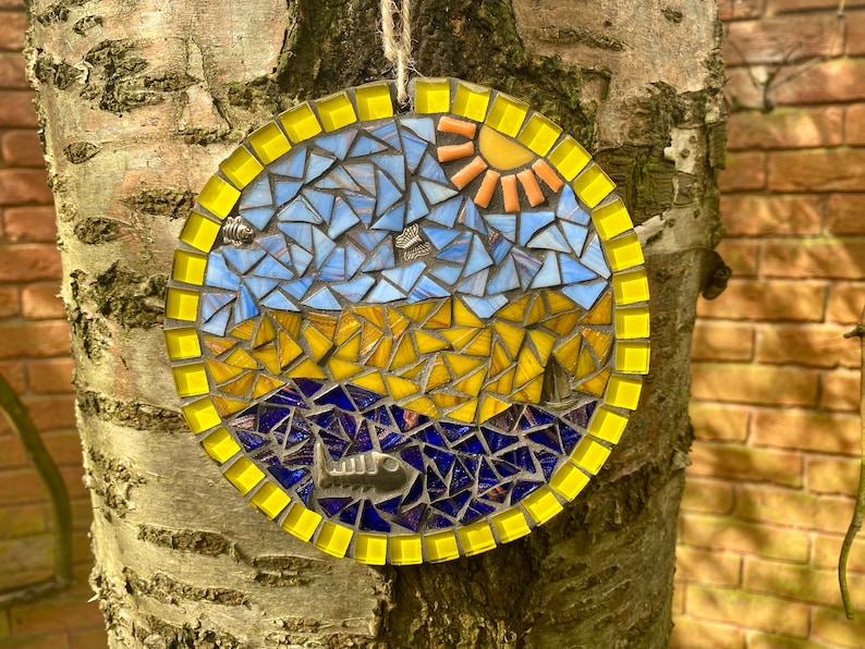 Art de la mosaïque, plaque de bord de mer en mosaïque, mosaïque pour mur de jardin, art mural de plage, mosaïque de jardin, cadeau sur le thème de la plage, art de bord de mer, décoration de maison de plage image 1