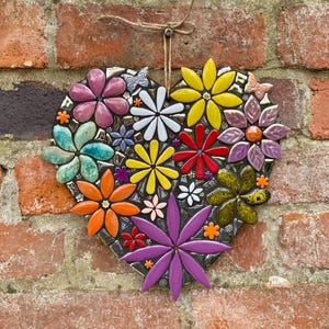 Bespoke art work, large mosaic, mosaic heart, garden wall art gift, mosaic art, garden decor, wall hanging, gift for couple, heart gift