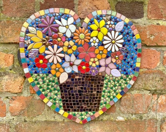 Bespoke art work, mosaic heart, garden wall art gift, mosaic art, garden decor, bespoke wall hanging, gift for couple, unique garden gift