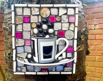 Teacup Mosaic Wall Art: Handmade Garden Decor,