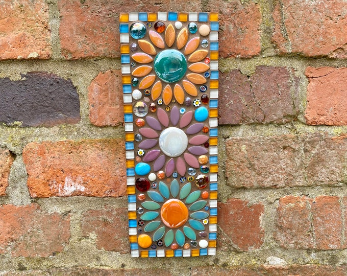 Image showcasing Mosaic Wall Art, Flower Mosaic, Garden Art Decor, Handmade Gift for the ...