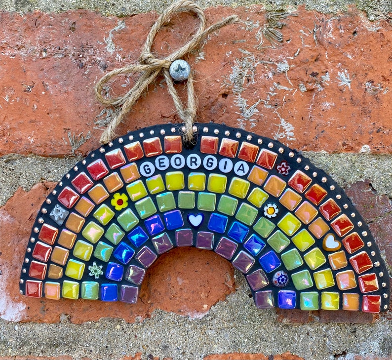 Personalised mosaic, rainbow memorial gift, personalised garden memorial, pet memorial, rainbow wall art, personalised decor, gift for loss image 7