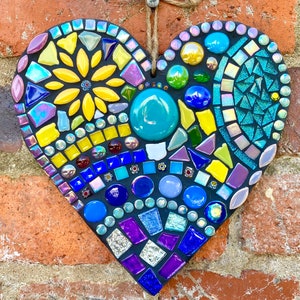 Mosaic art, Blue and turquoise Mosaic hanging heart, mosaic wall art, garden decor, gift for dad, Unique handmade gift for mum , home decor
