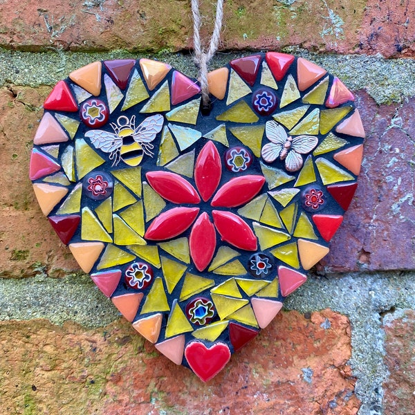 Mosaic heart, mosaic art, mosaic for garden wall, cottage decor,garden mosaic, wall art, garden decor, home decor, gift for her