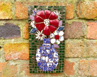 Mosaic art, broken china mosaic, bespoke wall art, garden wall decor, gift for garden, Mother’s Day art gift, unique gift for her, yard art