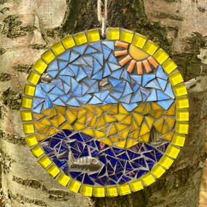 Art de la mosaïque, plaque de bord de mer en mosaïque, mosaïque pour mur de jardin, art mural de plage, mosaïque de jardin, cadeau sur le thème de la plage, art de bord de mer, décoration de maison de plage image 10