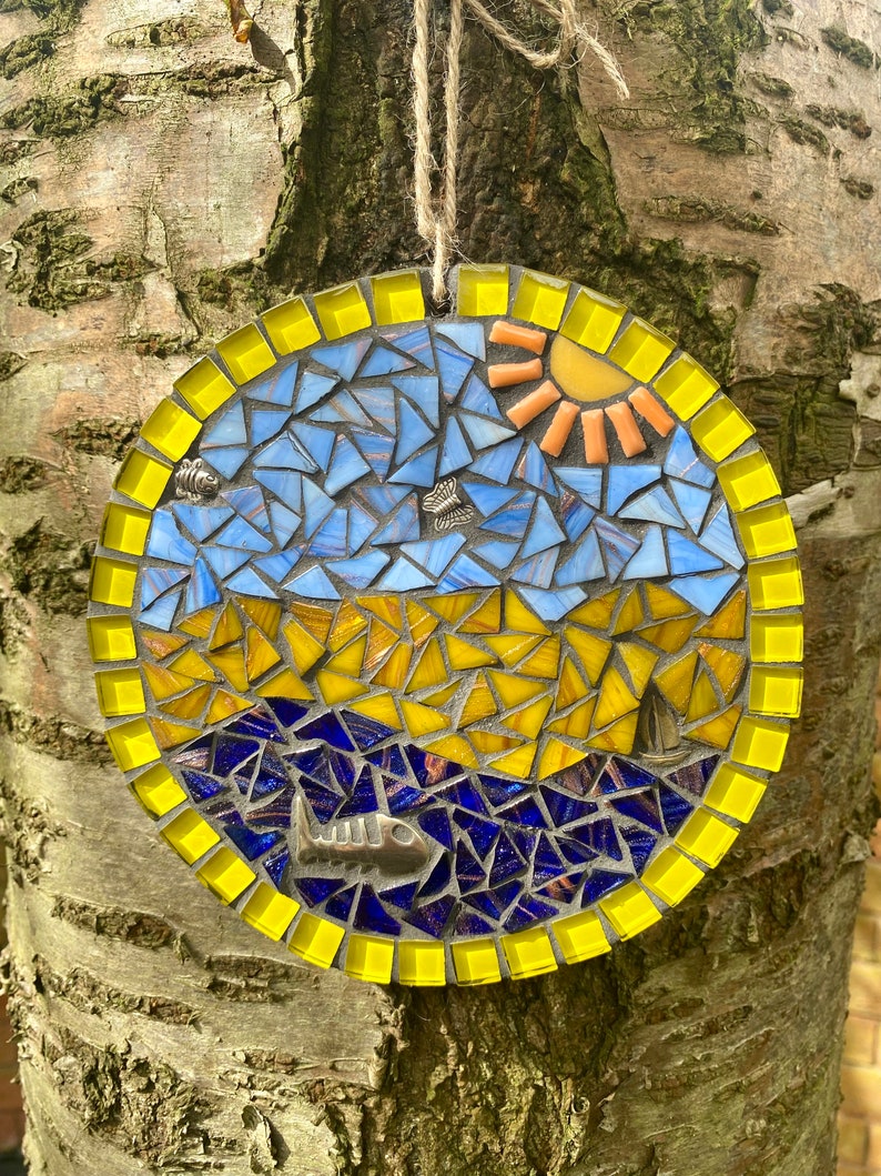 Art de la mosaïque, plaque de bord de mer en mosaïque, mosaïque pour mur de jardin, art mural de plage, mosaïque de jardin, cadeau sur le thème de la plage, art de bord de mer, décoration de maison de plage image 10