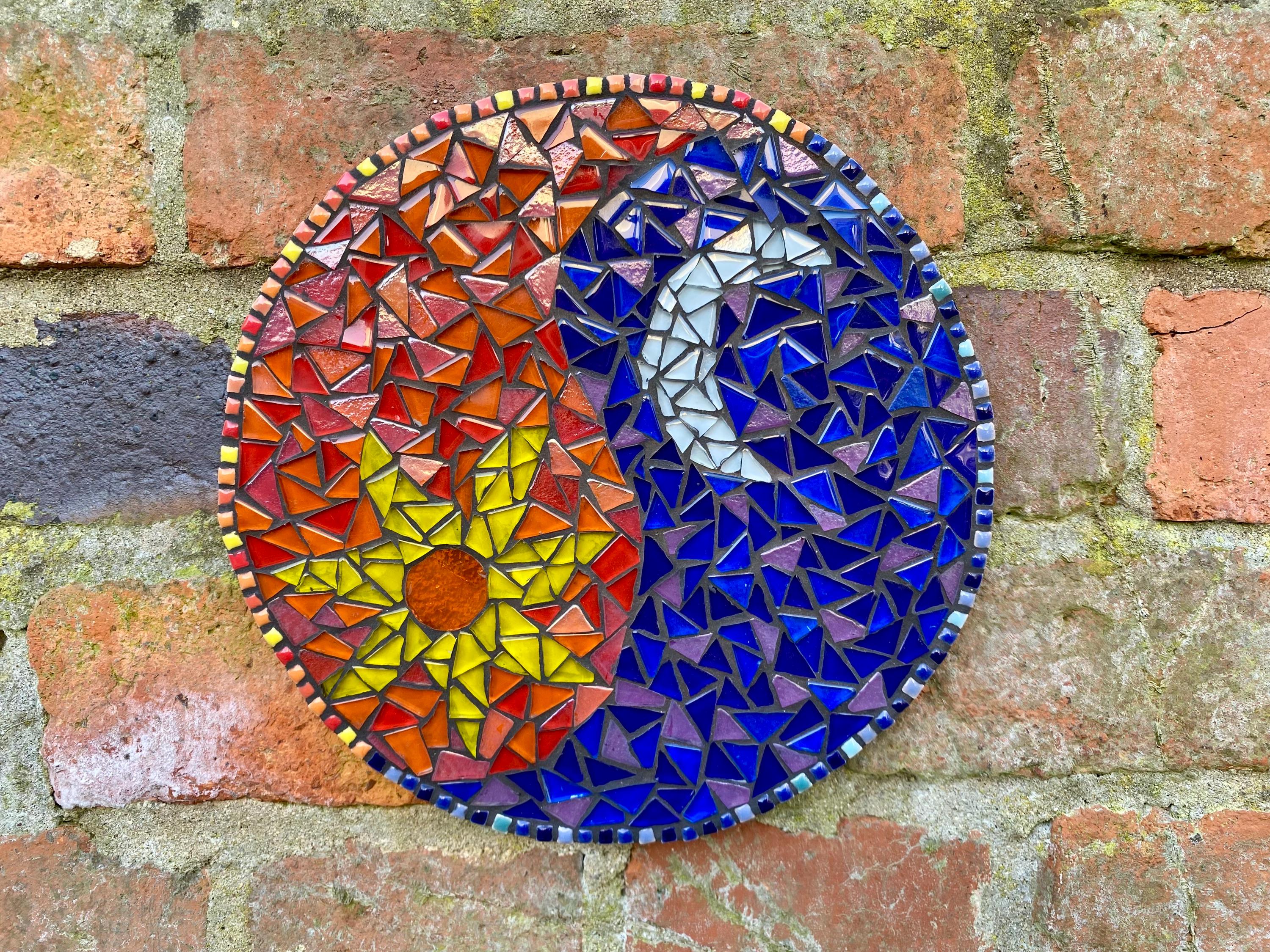 Yin Yang Mosaic Wall Art: Iridescent Sun and Moon Garden Decor - Etsy