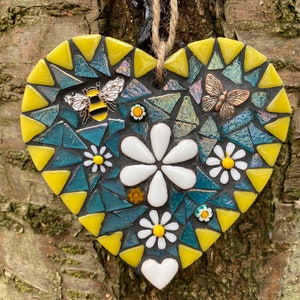 Mosaic heart, mosaic art, mosaic for garden wall, cottage decor,garden mosaic, wall art, garden decor, home decor image 1