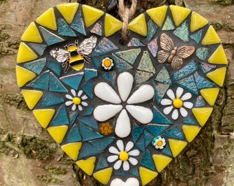 Coeur en mosaïque, art de la mosaïque, mosaïque pour mur de jardin, décoration de chalet, mosaïque de jardin, art mural, décoration de jardin, décoration d'intérieur