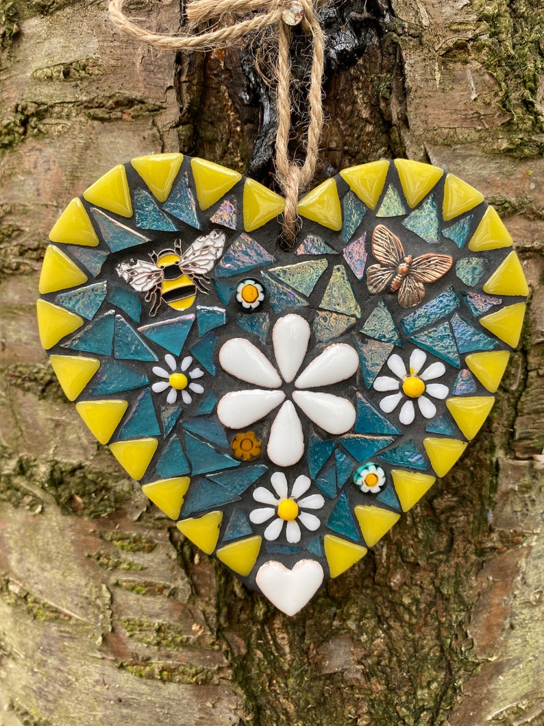 Mosaic heart, mosaic art, mosaic for garden wall, cottage decor,garden mosaic, wall art, garden decor, home decor image 1