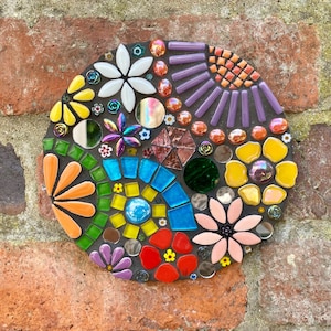 Mosaic art, mosaic wall plaque, round garden art, garden wall mosaic, garden art decor, housewarming garden gift, handmade unique gift him