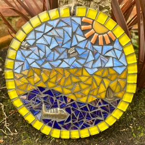 Art de la mosaïque, plaque de bord de mer en mosaïque, mosaïque pour mur de jardin, art mural de plage, mosaïque de jardin, cadeau sur le thème de la plage, art de bord de mer, décoration de maison de plage image 3