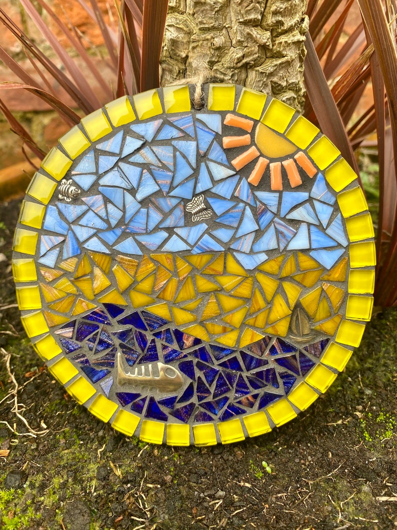 Art de la mosaïque, plaque de bord de mer en mosaïque, mosaïque pour mur de jardin, art mural de plage, mosaïque de jardin, cadeau sur le thème de la plage, art de bord de mer, décoration de maison de plage image 3