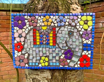 Art de la mosaïque, mosaïque d'éléphants, décoration murale de jardin, cadeau pour les amateurs d'éléphants, art mural, mosaïque de jardin, art mural d'éléphant, art abstrait