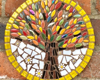 Arte del árbol de la vida, árbol de la vida en mosaico, decoración del jardín, regalo de aniversario, regalo único para los hombres, regalo hecho a mano para ella, placa de pared de mosaico