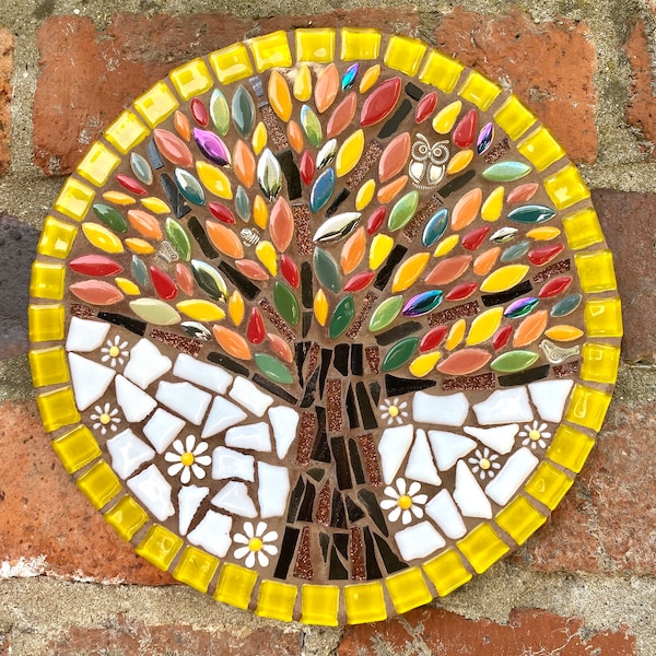 Baum des Lebens Kunst, Mosaik-Baum des Lebens, Gartendekoration, Jahrestagsgeschenk, einzigartiges Geschenk für Männer, handgemachtes Geschenk für sie, Mosaik-Wandteller