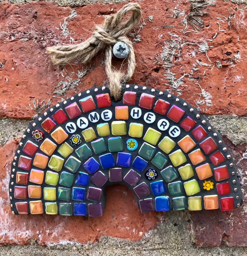 Personalised mosaic, rainbow memorial gift, personalised garden memorial, pet memorial, rainbow wall art, personalised decor, gift for loss image 2