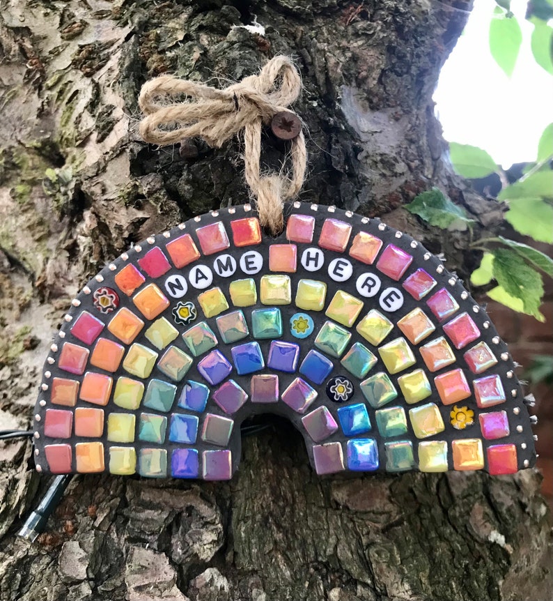 Personalised mosaic, rainbow memorial gift, personalised garden memorial, pet memorial, rainbow wall art, personalised decor, gift for loss image 6