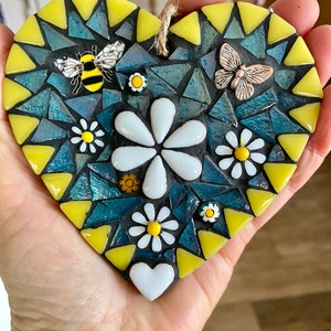 Mosaic heart, mosaic art, mosaic for garden wall, cottage decor,garden mosaic, wall art, garden decor, home decor image 3