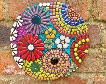 Mosaic wall art, bespoke art, garden art decor, anniversary gift, garden gift, handmade gift for her, mosaic wall plaque, abstract art