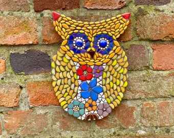 Whimsical Owl Mosaic Artwork: Handmade Garden Wall Art