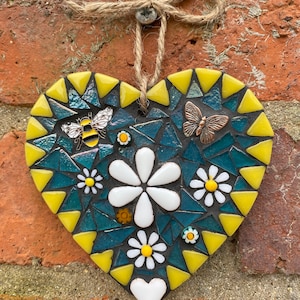 Mosaic heart, mosaic art, mosaic for garden wall, cottage decor,garden mosaic, wall art, garden decor, home decor image 7