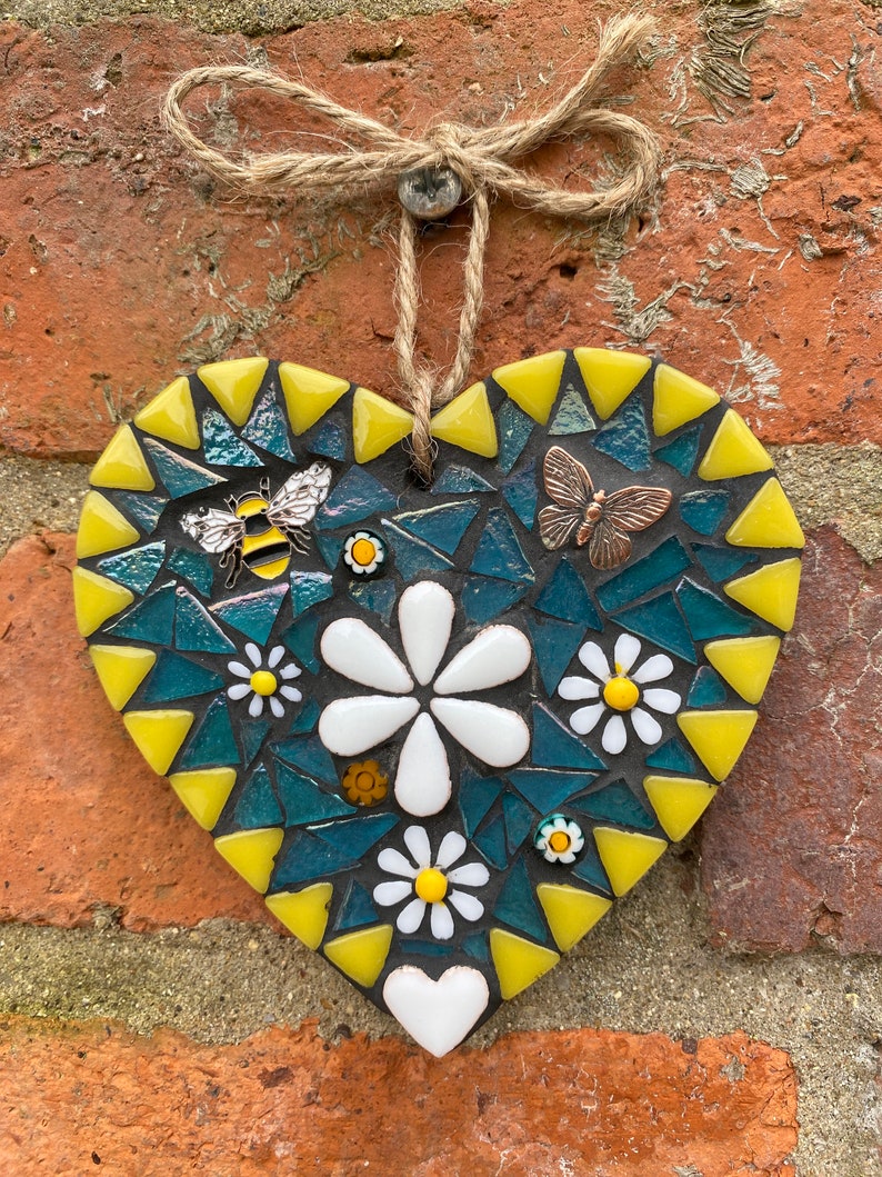 Mosaic heart, mosaic art, mosaic for garden wall, cottage decor,garden mosaic, wall art, garden decor, home decor image 7