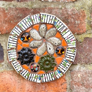 Mosaic art, mosaic wall plaque, round garden art, garden wall mosaic, garden art decor, housewarming garden gift, handmade unique gift him