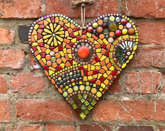 Large mosaic heart, cottage garden, garden gift, outdoor ornament, garden decor, mosaic garden ornament, bespoke art work, mosaic wall decor