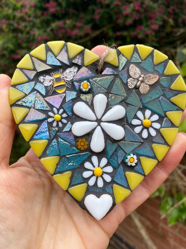 Mosaic heart, mosaic art, mosaic for garden wall, cottage decor,garden mosaic, wall art, garden decor, home decor image 2