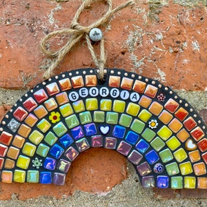 Personalised mosaic, rainbow memorial gift, personalised garden memorial, pet memorial, rainbow wall art, personalised decor, gift for loss image 1